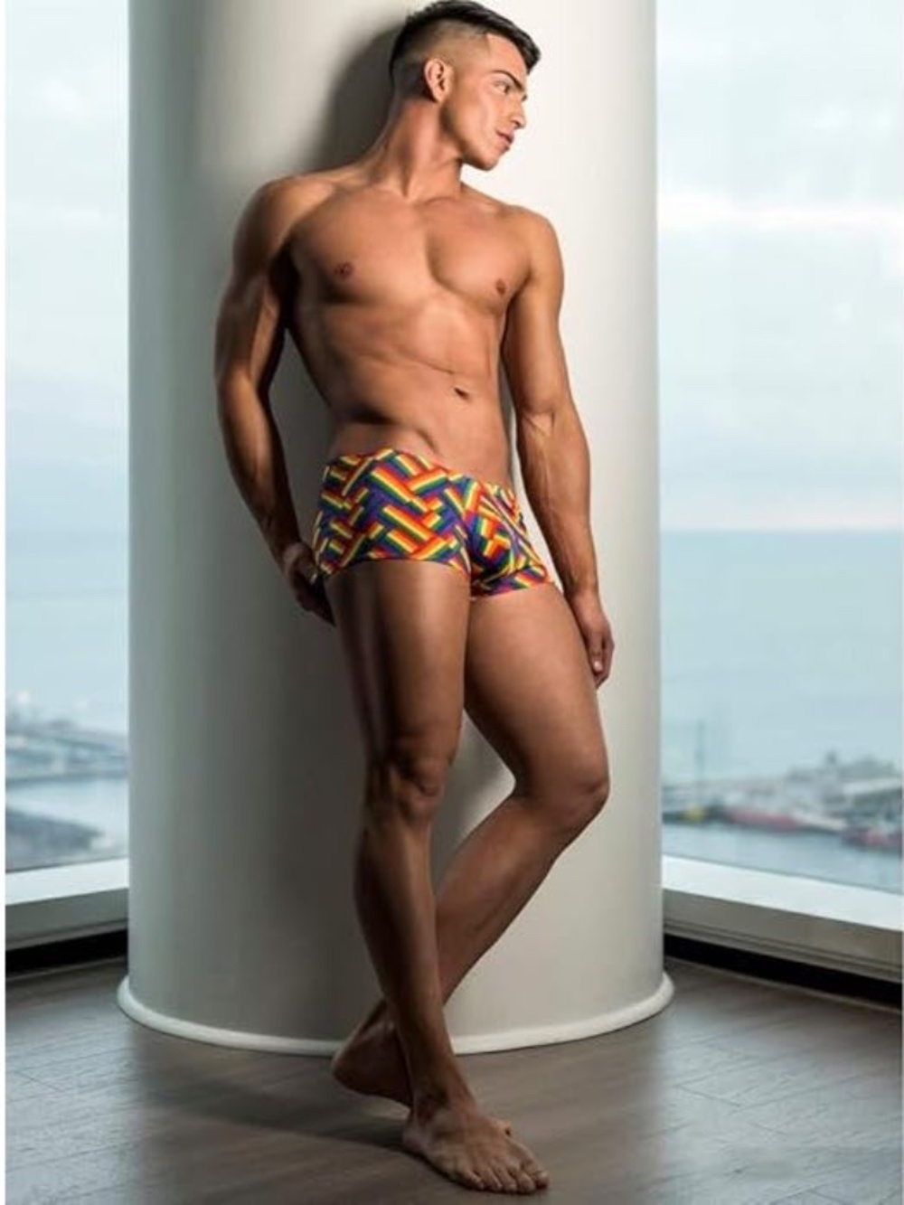Male Power Square Cut Swimsuit Large 36-38" waist Gently worn 85% polyester